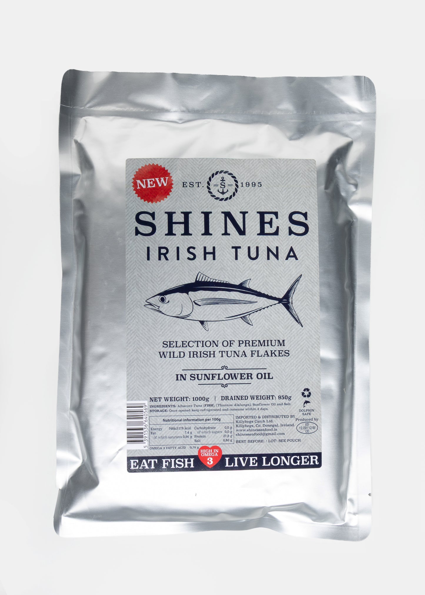 Shines Wild IRISH Tuna In Sunflower Oil 1kg Family pouch