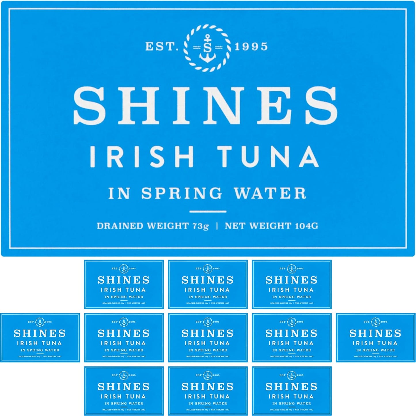 12 Box of Shines Wild Irish Tuna in Spring Water LOW SALT -104g