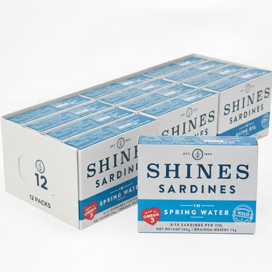 12 x Box Shines Sardines in Spring Water No Added Salt - 106g