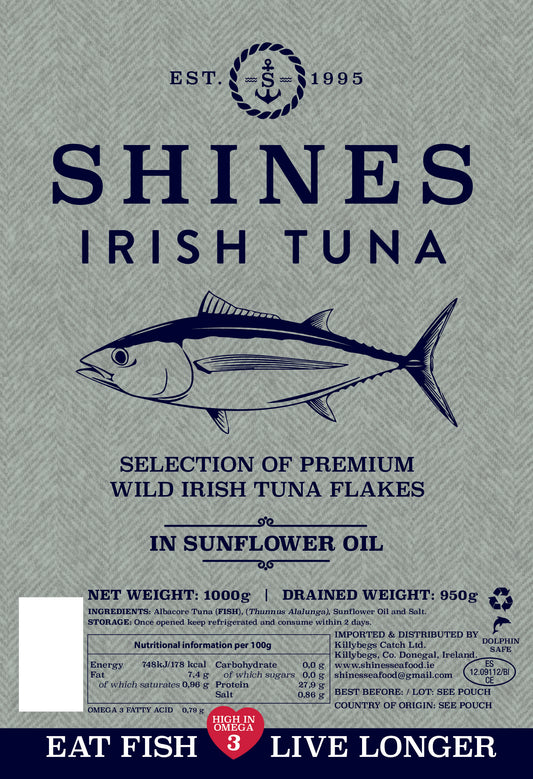 Shines Wild IRISH Tuna In Sunflower Oil 1kg Family pouch