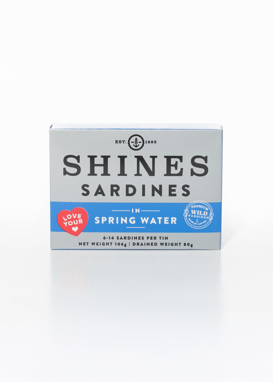 12 x Box Shines Sardines in Spring Water No Added Salt - 106g