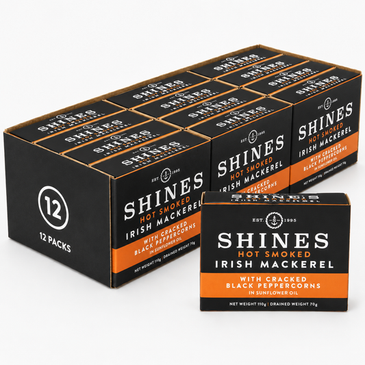 12 BOX Hot Smoked Mackerel Fillets with Peppercorns In Sunflower Oil 110g