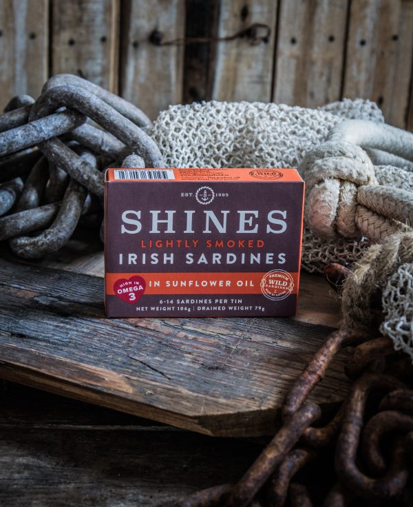Shines LIGHTLY SMOKED IRISH Sardines in Sunflower Oil -106g